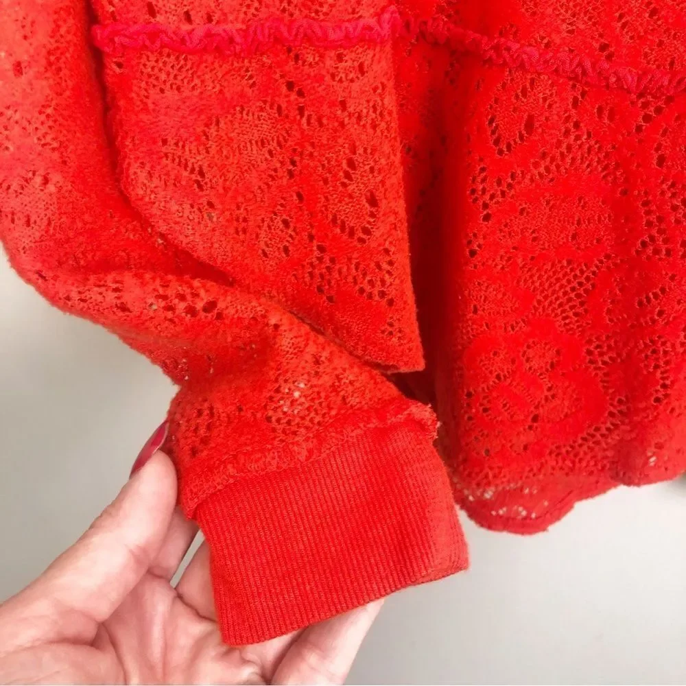 FREE PEOPLE | Not Cold Eyelet Oversized Orange Red Sweater Women’s Size Small
